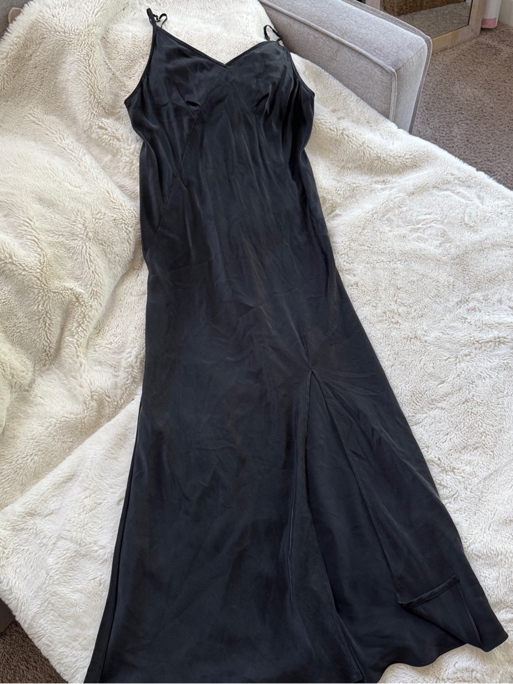 KES NYC 7/8 triangle slip dress with slit 100% silk sz M